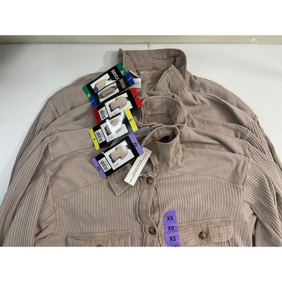 Briggs NWT Women's Relaxed Fit Button Long Sleeve Waffle Shirt Tan - Picture 7 of 13